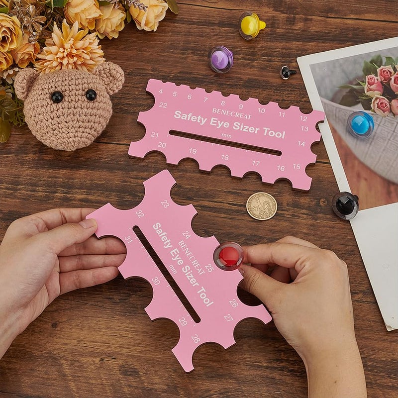 BENECREAT 2Pcs Wood Safety Eyes Sizer Tool, 4~32mm Pink Eye Measuring Ruler, Plush Bear Eye Installation, Doll Crochet Tool, DIY Craft Tool Set - Image 3